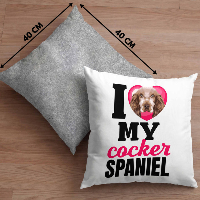 Cocker Spaniel Besitzerin Kissen mit Füllung 40x40 Geschenk Lustiger Spruch Geschenkidee I Love My Cocker Spaniel (Grau) Grau Trendation