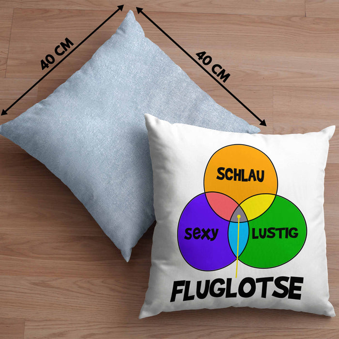 Fluglotse Kissen mit Füllung 40x40 Geschenk Flughafen Arbeiter Geschenkidee Schlau Lustig (Grau) Blau Trendation