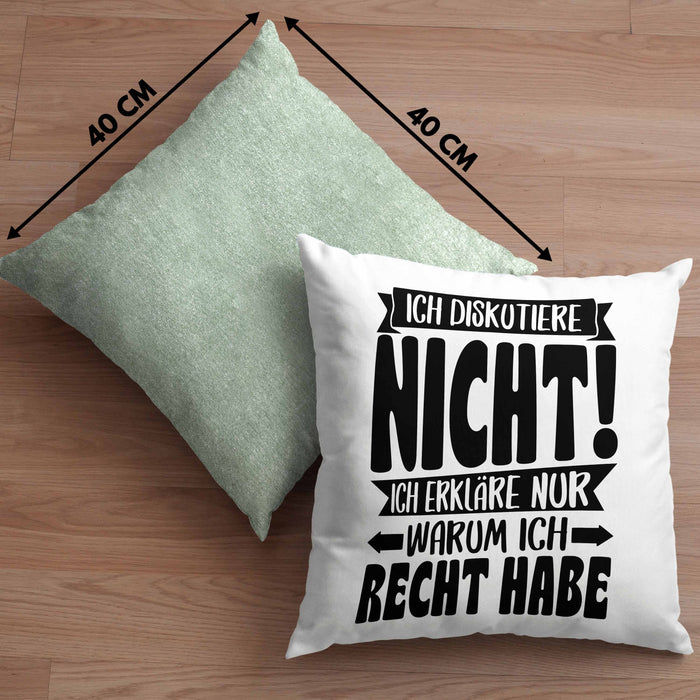 Lustige Kissen mit Füllung 40x40 Besserwisser Mit Spruch Ich Diskutiere Nicht Ich Erkläre Nur Warum Ich Recht Habe Sprüche Geschenkidee Kollege (Grau) Grün Trendation