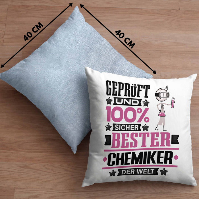 Chemiker Geschenk Lustiger Spruch für Chemiker Geschenkidee Bester Chemiker Der WeltKissen mit Füllung 40x40 (Grau) Blau Trendation