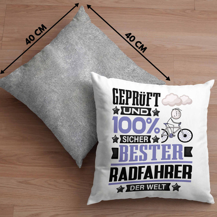Radfahrer Geschenk Lustiger Spruch für Radfahrer Geschenkidee Bester Radfahrer Der WeltKissen mit Füllung 40x40 (Grau) Grau Trendation