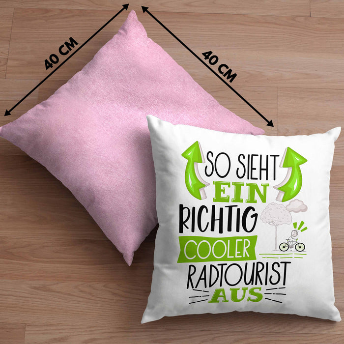 So Sieht Ein Richtig Cooler Radtourist Aus Geschenk Kissen mit Füllung 40x40 Lustiger Spruch Geschenkidee (Grau) Rosa Trendation