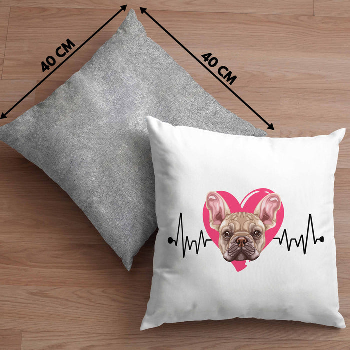 Französische Bulldogge Besitzer Kissen mit Füllung 40x40 Geschenk Lustiger Spruch Geschenkidee Herzschlag Französische Bulldogge (Grau) Grau Trendation