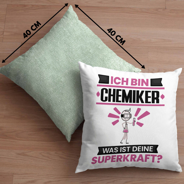 Chemiker Kissen mit Füllung 40x40 Geschenk für Chemiker Geburtstag Lustiger Spruch Was Ist Deine Superkraft (Grau) Grün Trendation