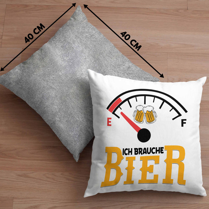 Kissen mit Füllung 40x40 Ich Brauche Bier Lustiges Biertrinker Party Geschenk (Grau) Grau Trendation