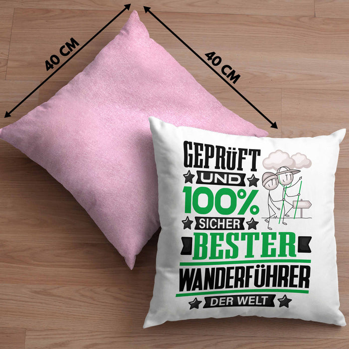 Wanderführer Geschenk Lustiger Spruch für Wanderführer Geschenkidee Bester Wanderführer Der WeltKissen mit Füllung 40x40 (Grau) Rosa Trendation