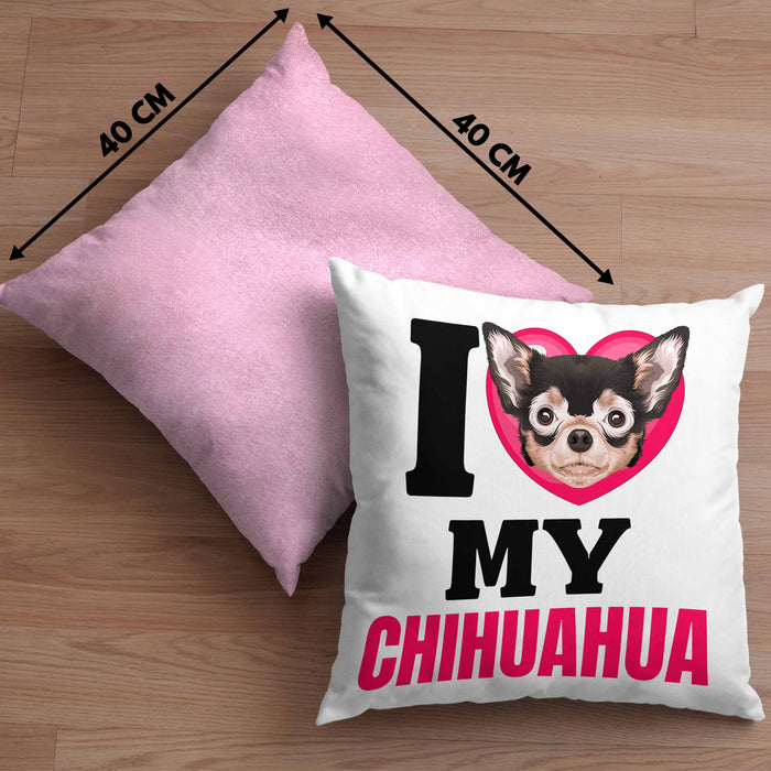 Chihuahua Besitzerin Kissen mit Füllung 40x40 Geschenk Lustiger Spruch Geschenkidee I Love My Chihuahua (Grau) Rosa Trendation