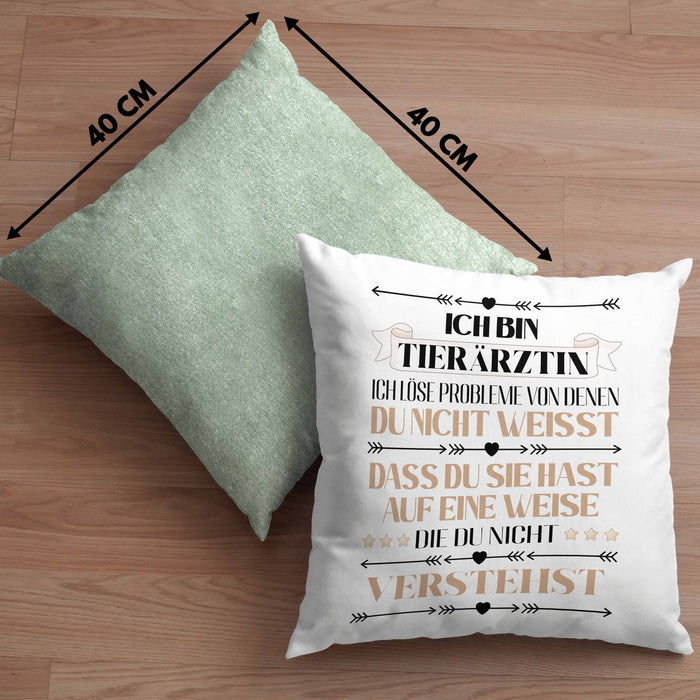 Tierärztin Geschenk Lustiger Spruch Geschenkidee KaffeeKissen mit Füllung 40x40 (Grau) Grün Trendation