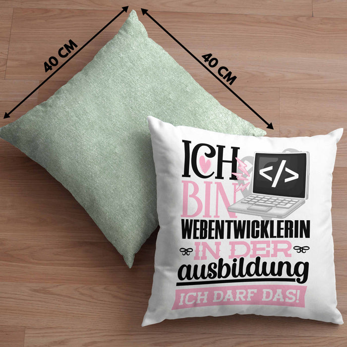 Webentwicklerin Ausbildung Start Geschenk Kissen mit Füllung 40x40 Ich Bin Webentwicklerin In Der Ausbildung Ich Darf Das Geschenkidee (Grau) Grün Trendation