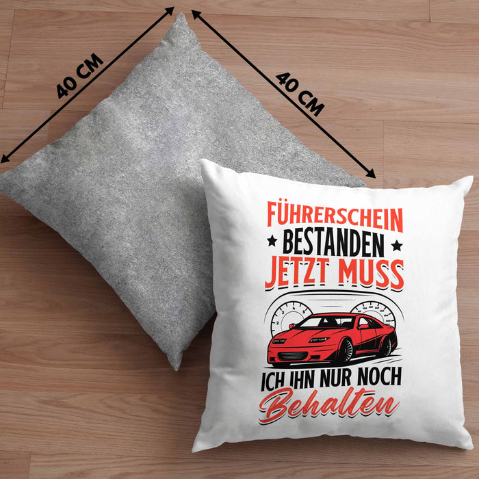 Führerschein Bestanden Kissen mit Füllung 40x40 Geschenk Bestandende Führerscheinprüfung Geschenkidee Jetzt Muss Ich Ihn Nur Noch Behalten (Grau) Grau Trendation