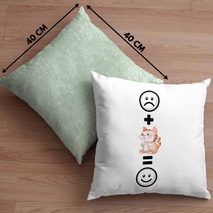 Katze Kissen mit Füllung 40x40 Geschenkidee für Katzenmama Katzenbesitzerin Geburtstag Lustiges Geschenk :( + Katze = :) (Grau) Grün Trendation