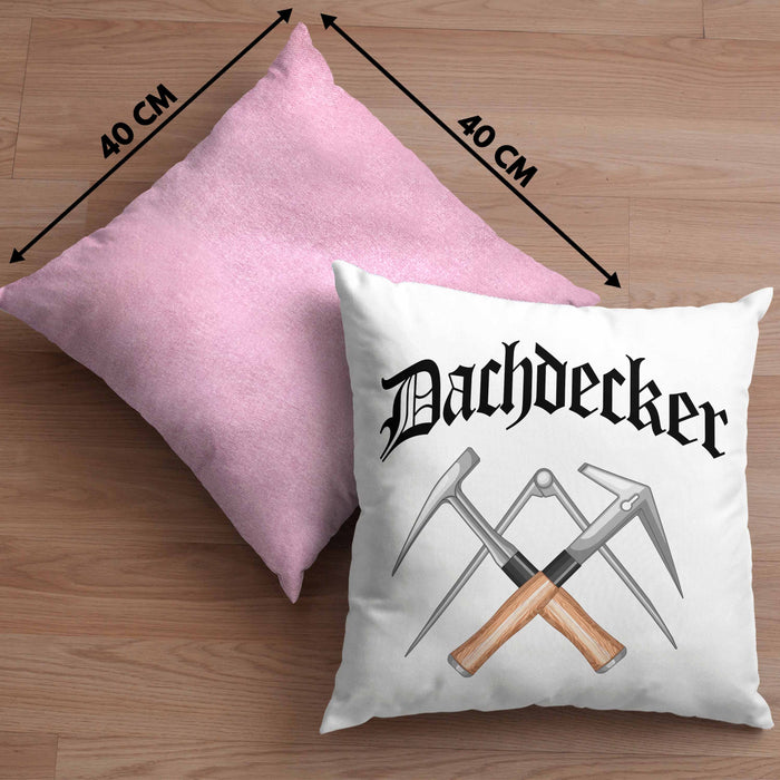 Dachdecker Geschenke Kissen mit Füllung 40x40 Lustig Mann Männer Zubehör Geschenkidee Dachdecker-Meister (Grau) Rosa Trendation