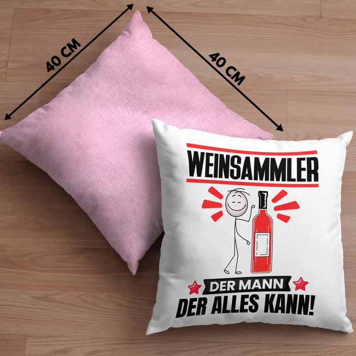 Weinsammler Kissen mit Füllung 40x40 Geschenk für Weinsammler Der Mann Der Alles Kann Geschenkidee zum Geburtstag (Grau) Rosa Trendation