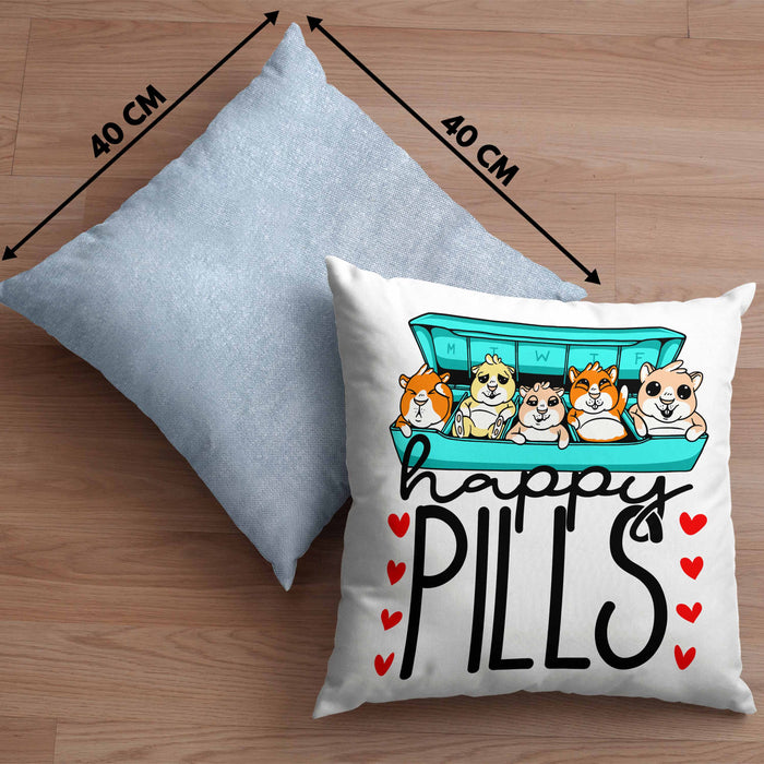 Lustiges Geschenk für Hamsterliebhaber: "Happy Pills" Kissen mit Füllung 40x40 Hamster Besitzer Grafik Züchter (Grau) Blau Trendation