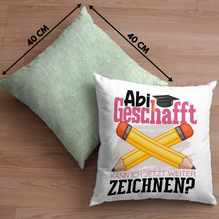 Abi Geschafft Abitur Prüfung Bestanden Kissen mit Füllung 40x40 Geschenk Kann Ich Jetzt Weiter Zeichnen Malen Künstlerin Künstler Geschenkidee (Grau) Grün Trendation