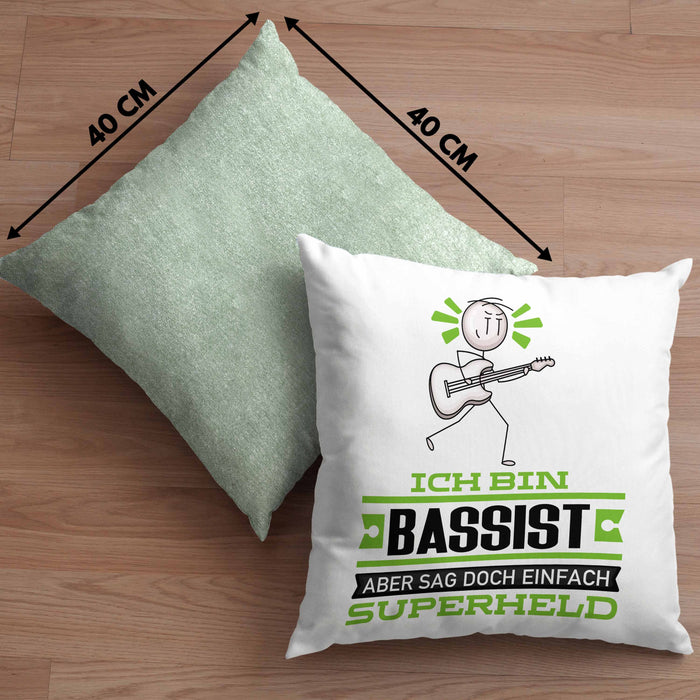 Bassist Geschenk Kissen mit Füllung 40x40 Ich Bin Bassist Aber Sag Doch Einfach Superheld Lustige Geschenkdiee für Bassist (Grau) Grün Trendation