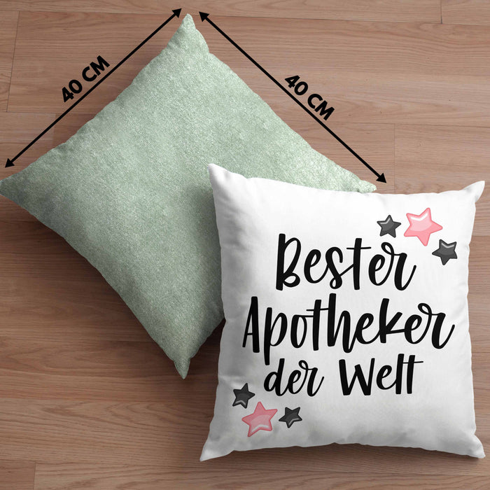 Apotheker Geschenk Kissen mit Füllung 40x40 Bester Apotheker Pharmazeut Arzneikundiger (Grau) Grün Trendation