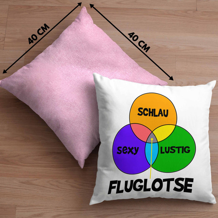 Fluglotse Kissen mit Füllung 40x40 Geschenk Flughafen Arbeiter Geschenkidee Schlau Lustig (Grau) Rosa Trendation