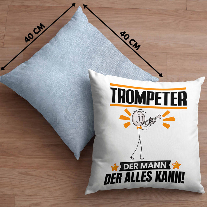 Trompeter Kissen mit Füllung 40x40 Geschenk für Trompeter Der Mann Der Alles Kann Geschenkidee zum Geburtstag (Grau) Blau Trendation