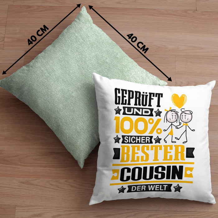 Cousin Geschenk Lustiger Spruch für Cousin Geschenkidee Bester Cousin Der WeltKissen mit Füllung 40x40 (Grau) Grün Trendation