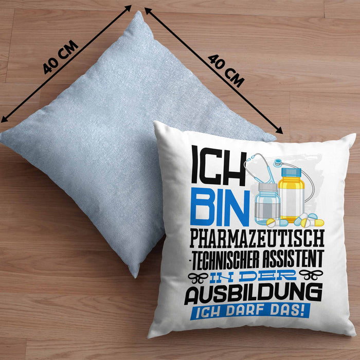Pharmazeutisch-technischer Assistent Ausbildung Kissen mit Füllung 40x40 Geschenk Ich Bin Pharmazeutisch-technischer Assistent In Der Ausbildung Ich Darf Das Geschenkidee Spruch (Grau) Blau Trendation