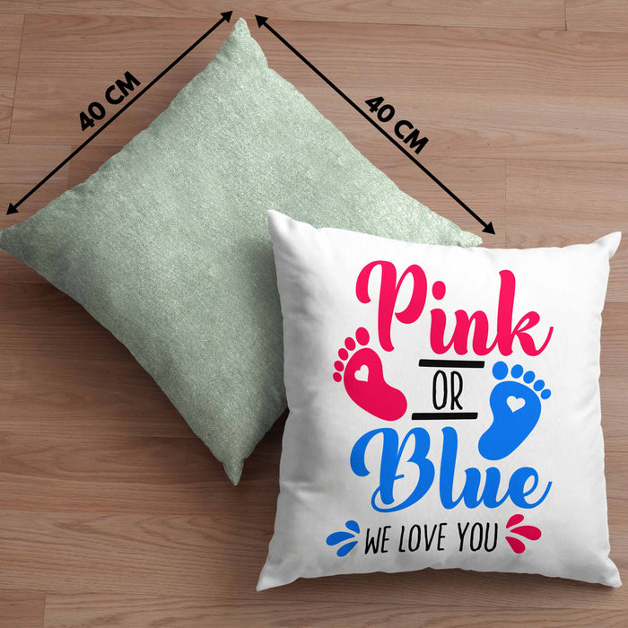 Kissen mit Füllung 40x40 Gender Reveal Geschenk Pink Or Blue We Love You Baby Überraschung (Grau) Grün Trendation