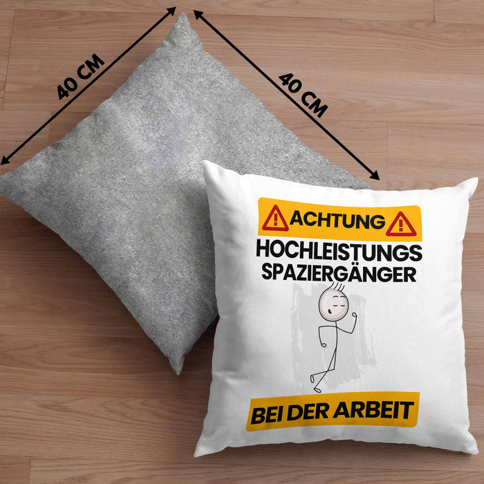 Spaziergänger Kissen mit Füllung 40x40 Geschenk Lustiger Spruch Geschenkidee für Spaziergänger Achtung Hochleistungs Spaziergänger Bei Der Arbeit (Grau) Grau Trendation