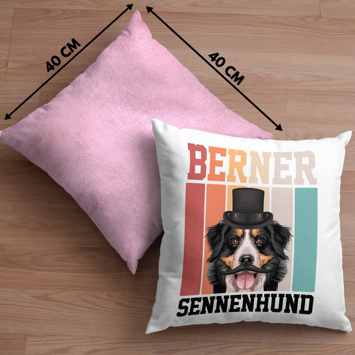 Berner Sennen Besitzer Kissen mit Füllung 40x40 Geschenk Lustiger Spruch Geschenkidee Retro Vinatge Berner Sennen (Grau) Rosa Trendation