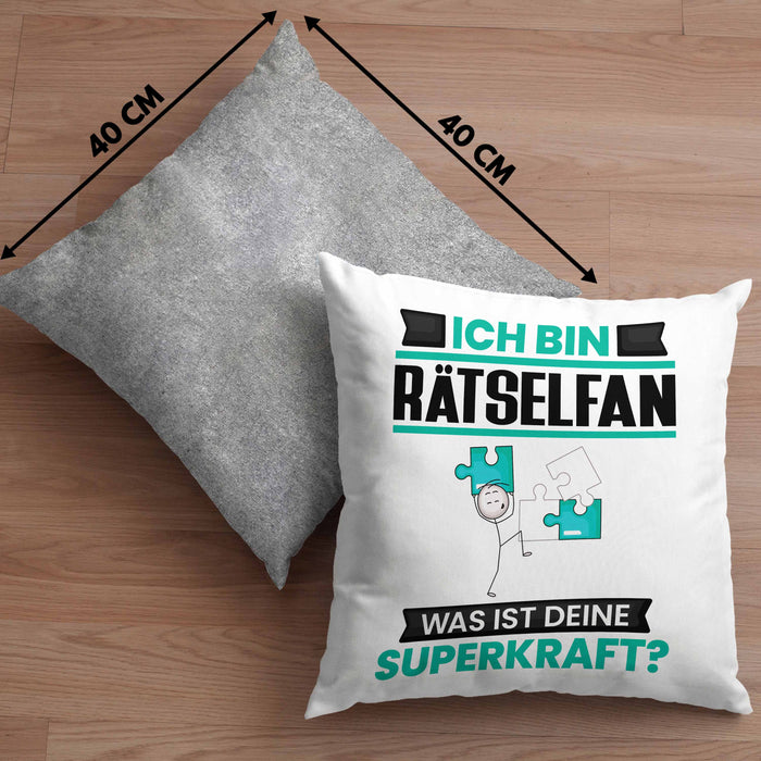 Rätselfan Kissen mit Füllung 40x40 Geschenk für Rätselfan Geburtstag Lustiger Spruch Was Ist Deine Superkraft (Grau) Grau Trendation