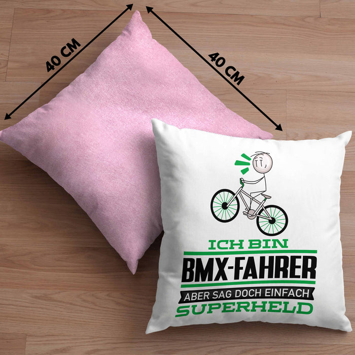 BMX-Fahrer Geschenk Kissen mit Füllung 40x40 Ich Bin BMX-Fahrer Aber Sag Doch Einfach Superheld Lustige Geschenkdiee für BMX-Fahrer (Grau) Rosa Trendation