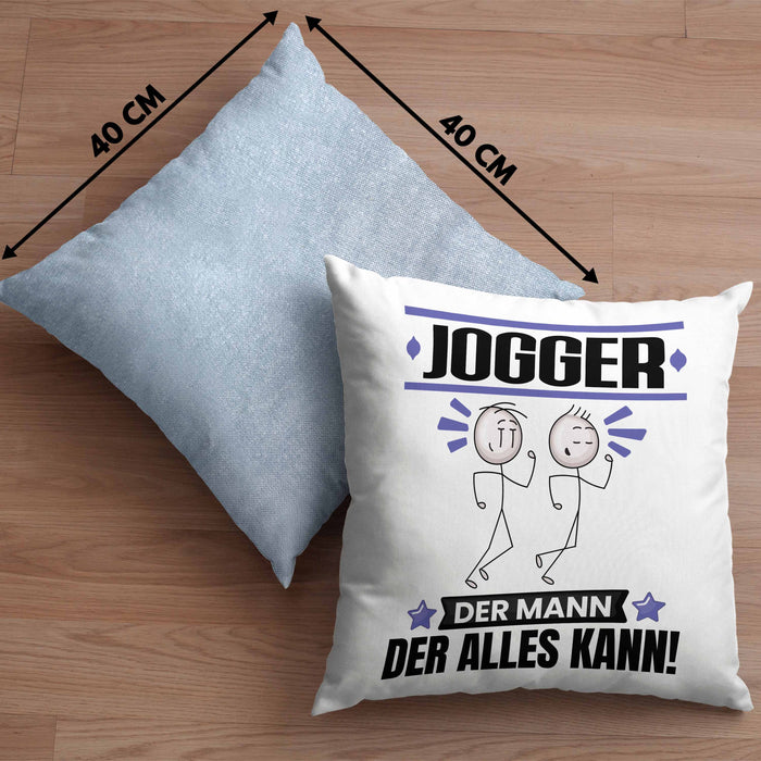 Jogger Kissen mit Füllung 40x40 Geschenk für Jogger Der Mann Der Alles Kann Geschenkidee zum Geburtstag (Grau) Blau Trendation