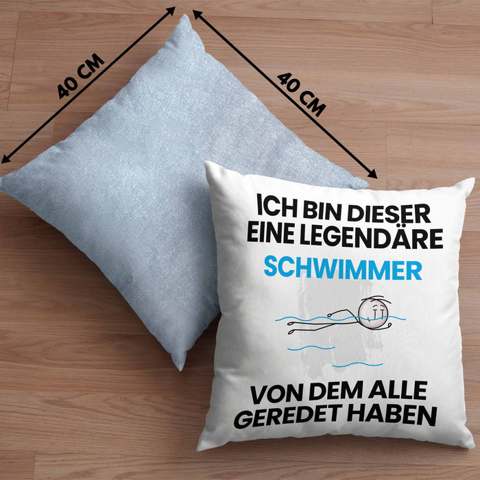 Schwimmer Geschenk Kissen mit Füllung 40x40 Lustige Geschenkidee Geburtstag für Schwimmer Ich Bin Dieser Legendäre Schwimmer Von Dem Alle Geredet Haben (Grau) Blau Trendation