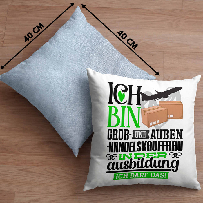 Groß- und Außenhandelskauffrau Ausbildung Start Geschenk Kissen mit Füllung 40x40 Ich Bin Groß- und Außenhandelskauffrau In Der Ausbildung Ich Darf Das Geschenkidee (Grau) Blau Trendation