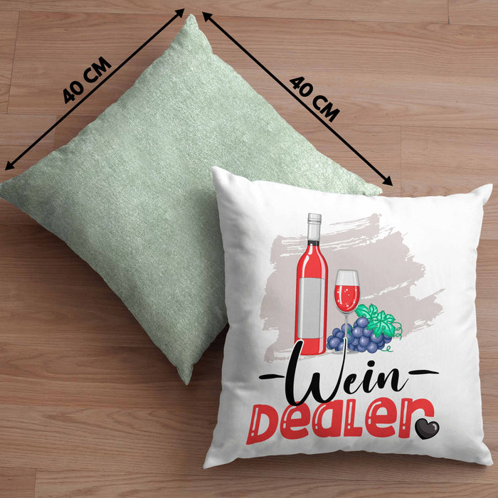 Wein Dealer Kissen mit Füllung 40x40 Geschenk für Weinverkäufer Geburtstag Spruch Geschenkidee Bester Weinverkäufer Weinhändler (Grau) Grün Trendation