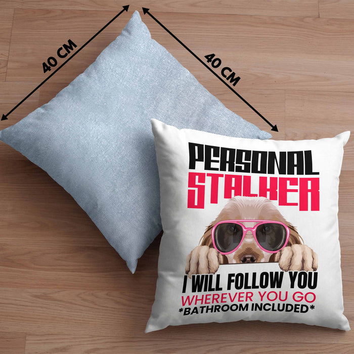 Cocker Spaniel Besitzerin Kissen mit Füllung 40x40 Geschenk Lustiger Spruch Geschenkidee Personal Stalker (Grau) Blau Trendation