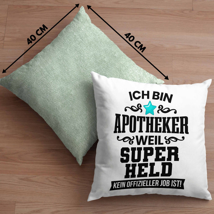 Apotheker Kissen mit Füllung 40x40 Geschenk Bester Apotheker Pharmazeut Arzneikundiger Spruch Lustig (Grau) Grün Trendation