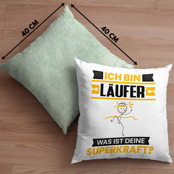 Läufer Kissen mit Füllung 40x40 Geschenk für Läufer Geburtstag Lustiger Spruch Was Ist Deine Superkraft (Grau) Grün Trendation