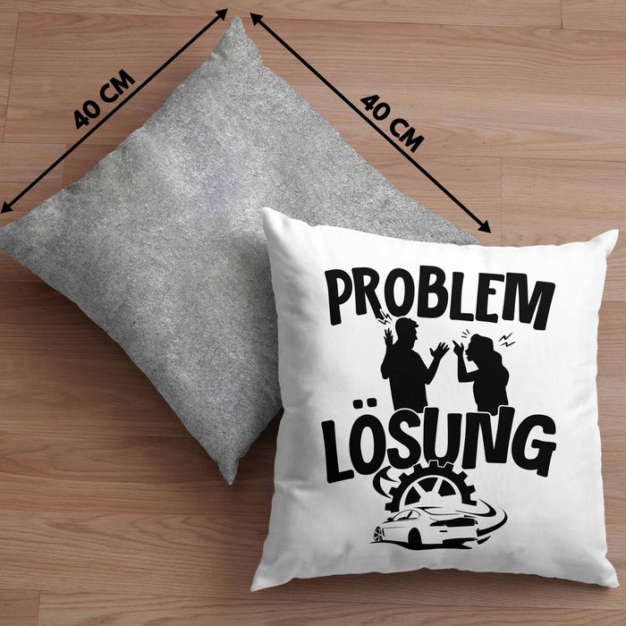 Auto Liebhaber Kissen mit Füllung 40x40 Geschenk für Driften Männer Geschenkidee Problem und Lösung Drifter (Grau) Grau Trendation