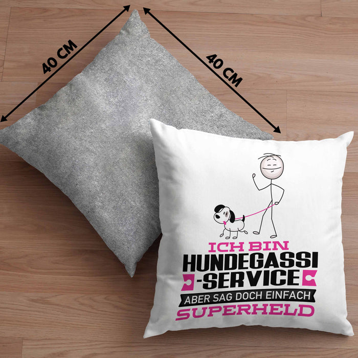 Hundegassi-Service Geschenk Kissen mit Füllung 40x40 Ich Bin Hundegassi-Service Aber Sag Doch Einfach Superheld Lustige Geschenkdiee für Hundegassi-Service (Grau) Grau Trendation