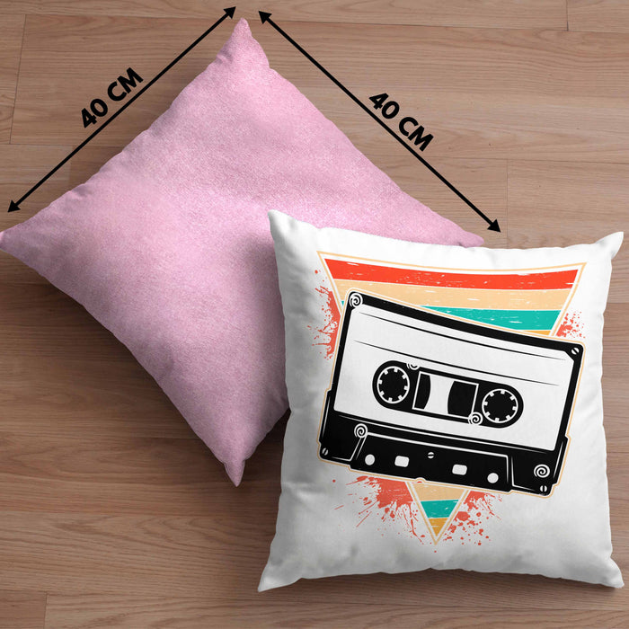 Nostalgie Kassette Geschenk Alte Straße 80er 90er Jahre GeschenkKissen mit Füllung 40x40 (Grau) Rosa Trendation
