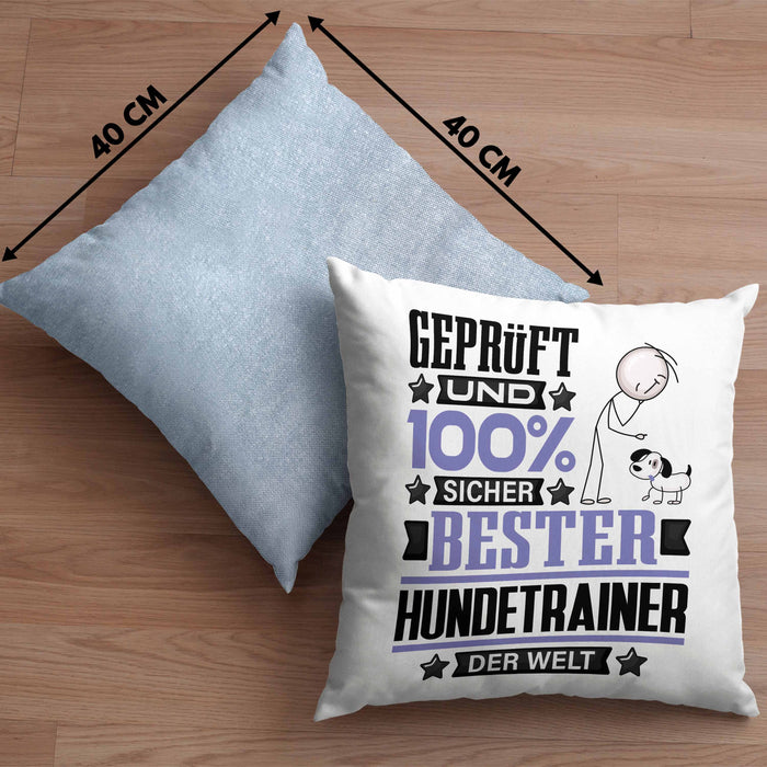 Hundetrainer Geschenk Lustiger Spruch für Hundetrainer Geschenkidee Bester Hundetrainer Der WeltKissen mit Füllung 40x40 (Grau) Blau Trendation