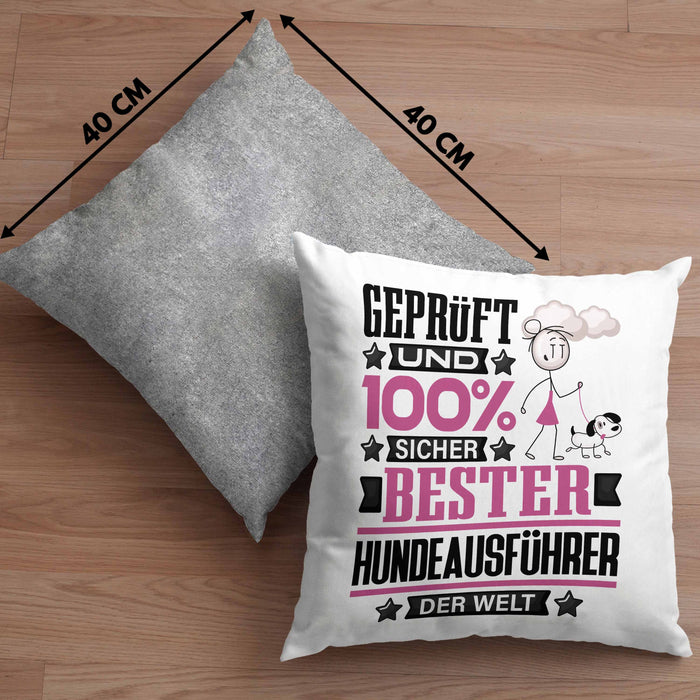 Hundeausführer Geschenk Lustiger Spruch für Hundeausführer Geschenkidee Bester Hundeausführer Der WeltKissen mit Füllung 40x40 (Grau) Grau Trendation