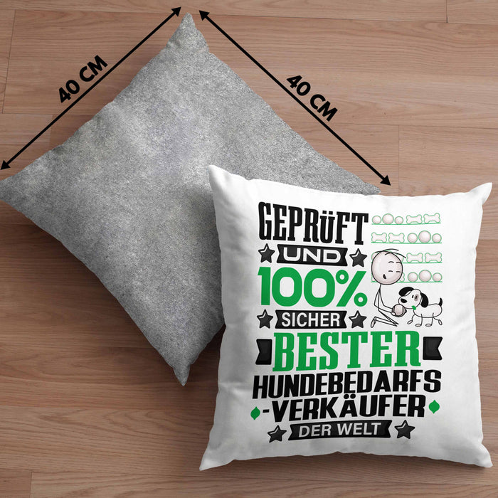 Hundebedarfsverkäufer Geschenk Lustiger Spruch für Hundebedarfsverkäufer Geschenkidee Bester Hundebedarfsverkäufer Der WeltKissen mit Füllung 40x40 (Grau) Grau Trendation