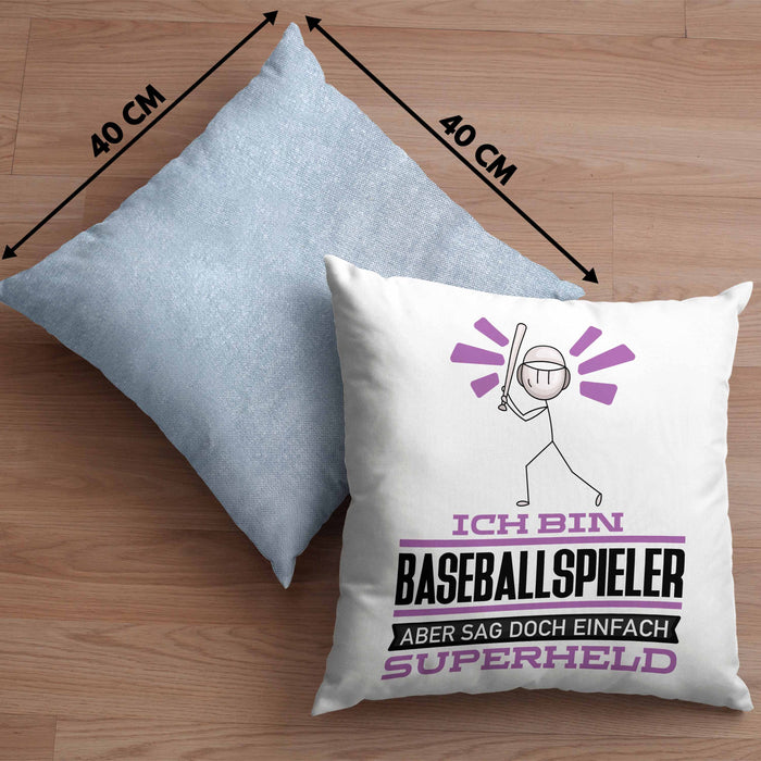 Baseballspieler Geschenk Kissen mit Füllung 40x40 Ich Bin Baseballspieler Aber Sag Doch Einfach Superheld Lustige Geschenkdiee für Baseballspieler (Grau) Blau Trendation