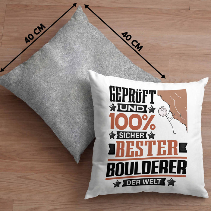 Boulderer Geschenk Lustiger Spruch für Boulderer Geschenkidee Bester Boulderer Der WeltKissen mit Füllung 40x40 (Grau) Grau Trendation