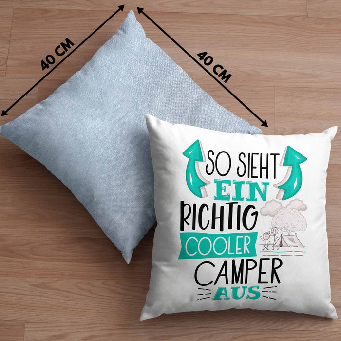 So Sieht Ein Richtig Cooler Camper Aus Geschenk Kissen mit Füllung 40x40 Lustiger Spruch Geschenkidee (Grau) Blau Trendation