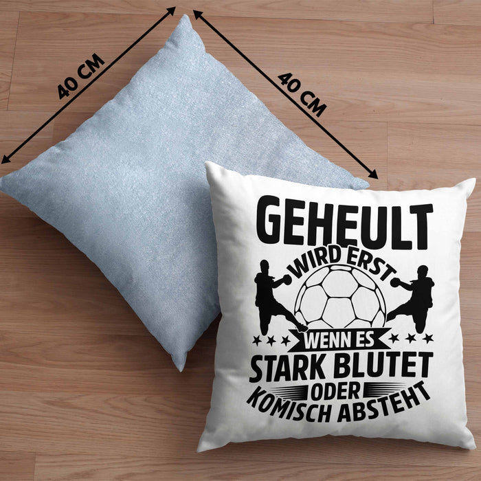 Handball Geschenk Kissen mit Füllung 40x40 Geschenkidee Handball-Spieler Handballspielerin Mädchen Jungs Geheult Wird Erst Wenn Es Stark (Grau) Blau Trendation
