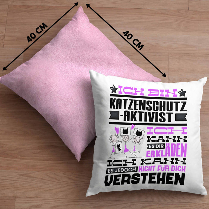 Katzenschutzaktivist Geschenk Kaffee-Kissen mit Füllung 40x40 Geschenkidee für Katzenschutzaktivist Ich Bin Katzenschutzaktivist Ich Kann Es Dir Erklären Jedoch Nicht Für Dich Verstehen Spruch Lustig (Grau) Rosa Trendation