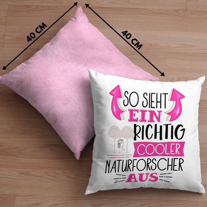 So Sieht Ein Richtig Cooler Naturforscher Aus Kissen mit Füllung 40x40 Geschenk für Naturforschende Geburtstag Geschenkdiee (Grau) Rosa Trendation