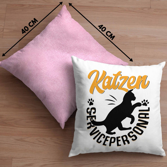 Katzen Geschenk Kissen mit Füllung 40x40 Katzen-Besitzerin Kaffee Katzen Servicepersonal Geschenkidee (Grau) Rosa Trendation